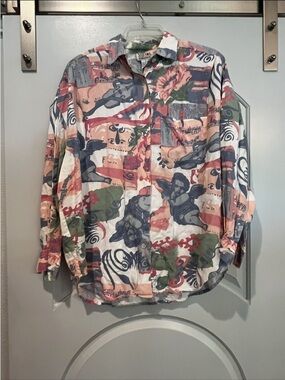 Vintage Stefano Abstract Floral graphic Button-Up Shirt. So retro!